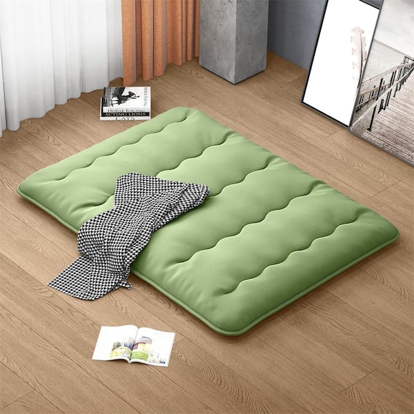 4 in. Queen Futon Mattress Japanese Floor Pad with Washable Cover Carry Bag Green
