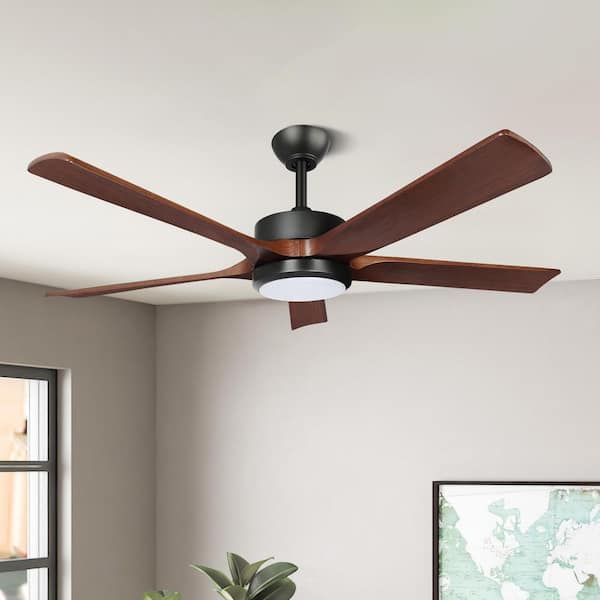 52 in. Indoor/Covered Outdoor Black Ceiling Fan with Dimmable Integrated LED and Remote Control