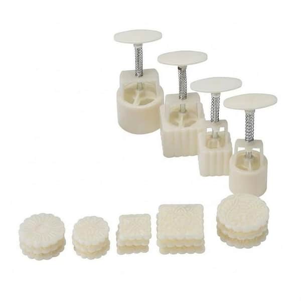 12-Piece ABS Hand-Pressed Mooncake Mold Set Food-Grade Clear Pattern Spring Handle DIY Baking Tool