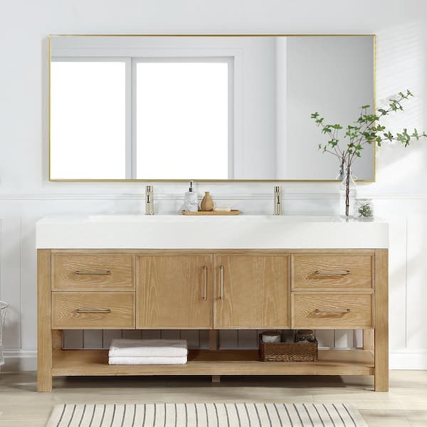 ROSWELL Vera 72 in.W x 19.7 in.D x 34.6 in.H Single Sink Bath Vanity in Ash Grey with White Composite Sink Top and Mirror