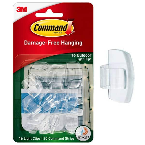Small Clear Outdoor Light Clips (2-Pack) (60 Hooks, 64 Water Resistant Strips)