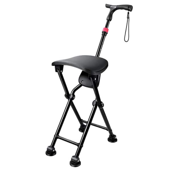 21.65 in. H 400 lb. Aluminum Folding Cane with Seat, Portable Anti-Slip Cane Seat, Walking Cane with Adjustable Height