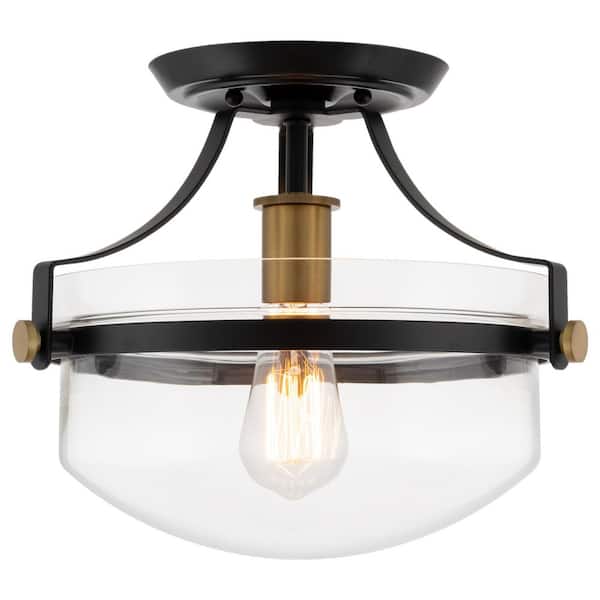 Kira Home Zurich 12.25 in 60-Watt 1-Light Black Modern Semi-Flush with Clear Shade, No Bulb Included
