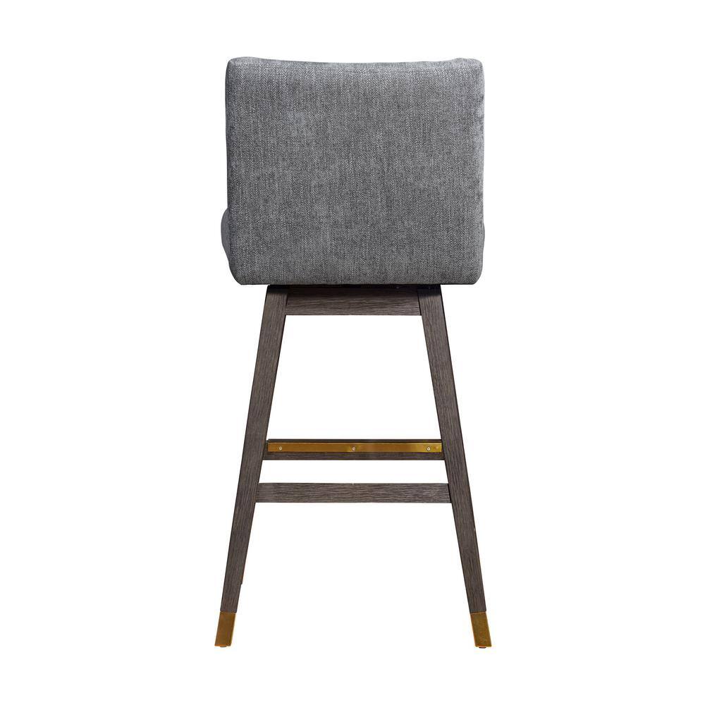 Grey Oak Wood Swivel Bar Stool with Grey Fabric