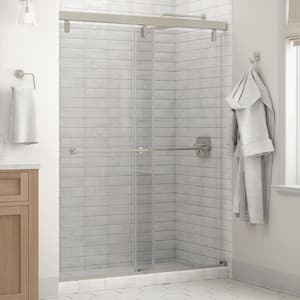 Everly 60 x 71-1/2 in. Frameless Mod Soft-Close Sliding Shower Door in Nickel with 1/4 in. (6mm) Clear Glass