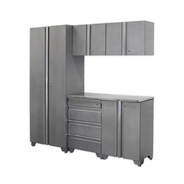 Proslat Classic 75 in. H x 78 in. W x 18 in. D Steel Cabinet Set in Silver (6-Piece)