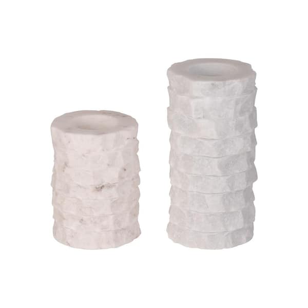 GAURI KOHLI Flores White Marble Taper Candle Holder, Set of 2