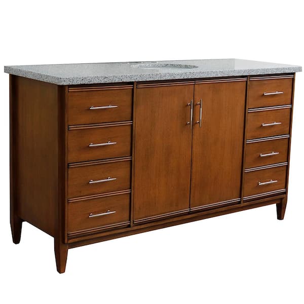 Bellaterra Home 61 in. W x 22 in. D Single Bath Vanity in Walnut with Granite Vanity Top in Gray with White Oval Basin