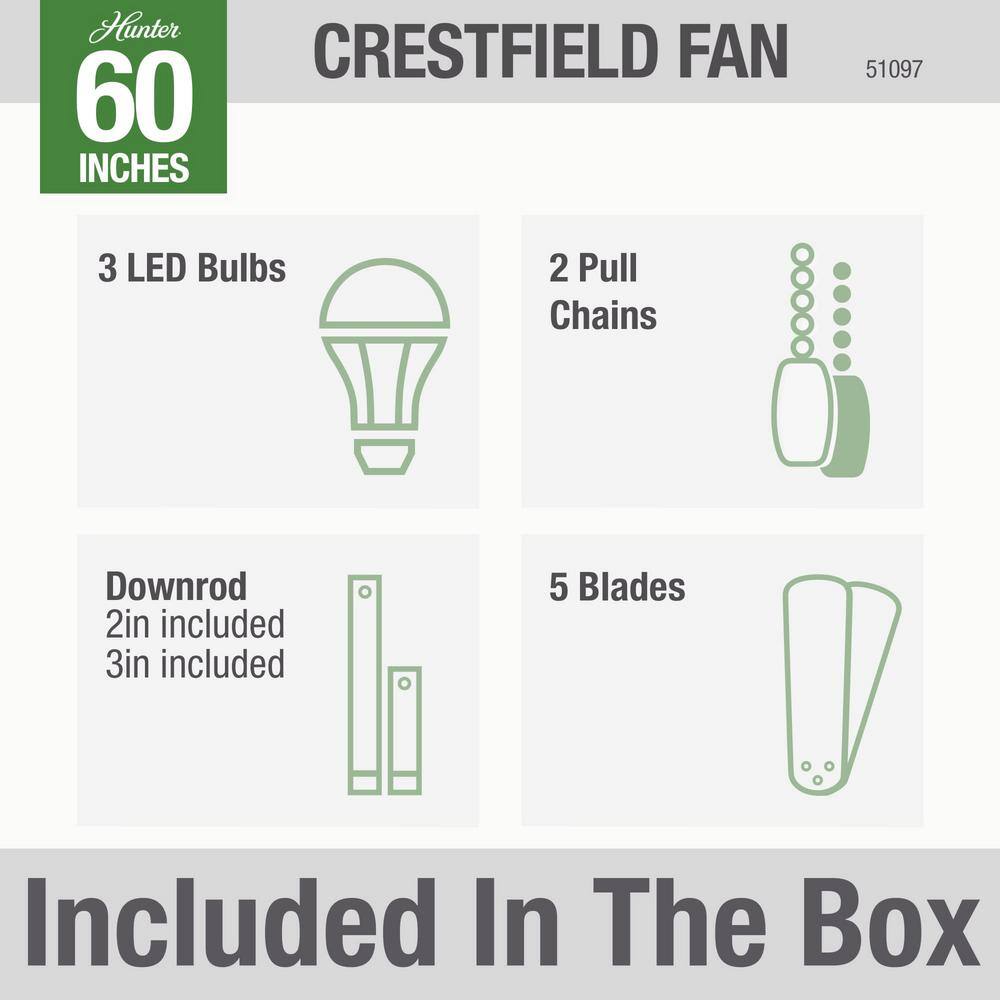 Crestfield 60" Brushed Nickel Ceiling Fan with LED Light and Reversible Blades
