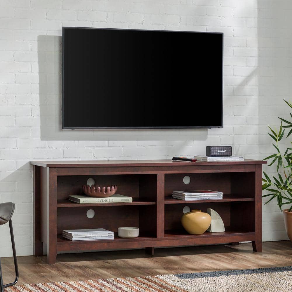 Traditional Brown 58" Wood TV Media Stand with Adjustable Shelves