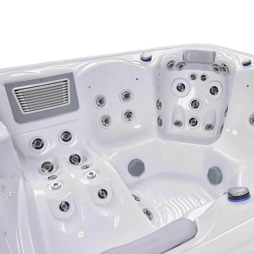 New York 6-Person Ice White Acrylic Square Hot Tub with Ozonator