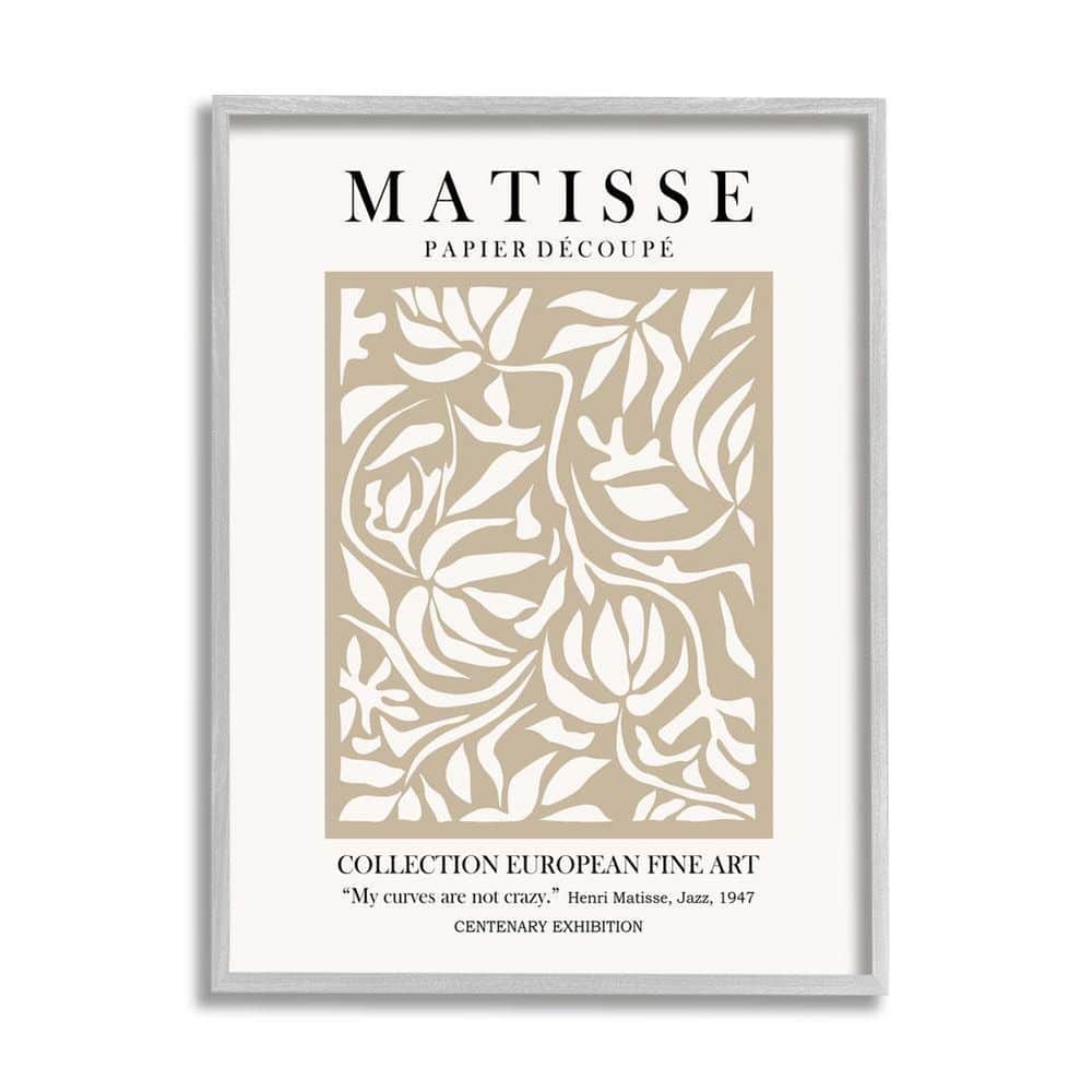 Matisse Beige Floral Print on Canvas with Gray Frame