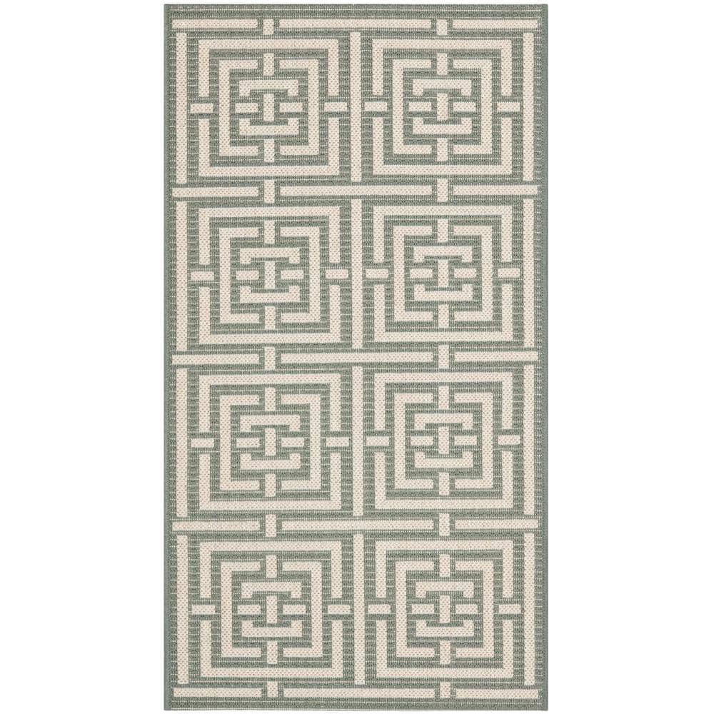 Gray Geometric Low Pile Synthetic Outdoor Rug