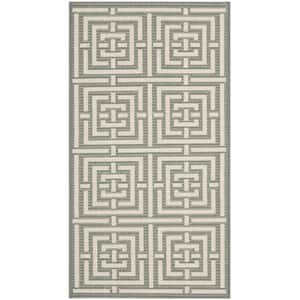 Courtyard Gray/Cream Doormat 2 ft. x 4 ft. Geometric Indoor/Outdoor Patio Area Rug
