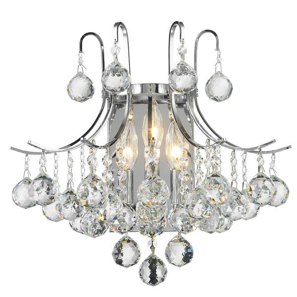 Worldwide Lighting Empire 3-Light Polished Chrome Sconce with Clear Crystal
