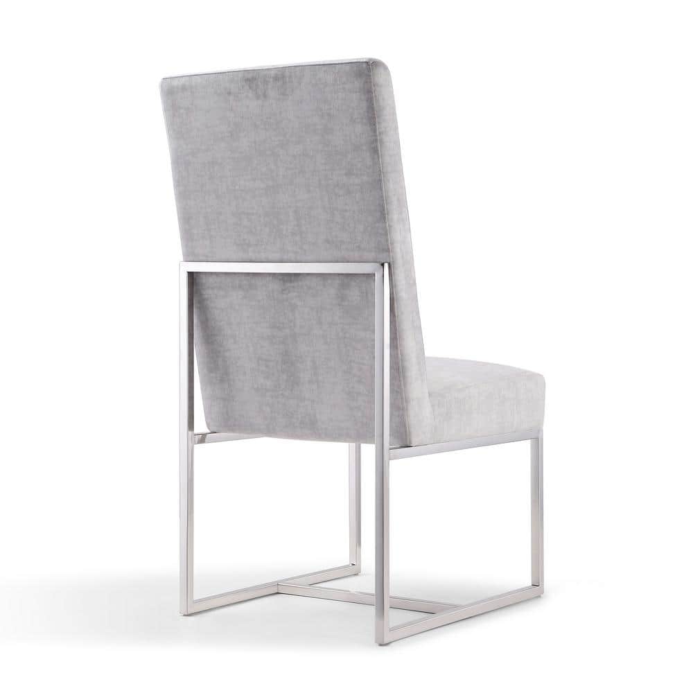 Sleek Gray Velvet Parsons High-Back Arm Chair with Metal Base