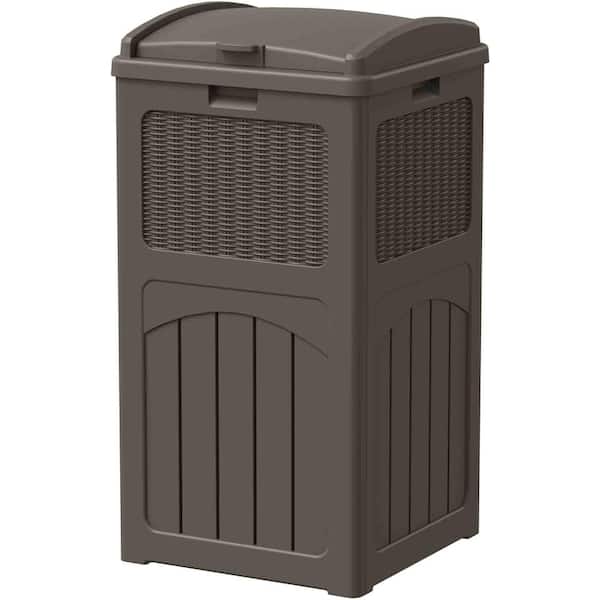33 Gal. Brown Outdoor Hideaway Patio Trash Can