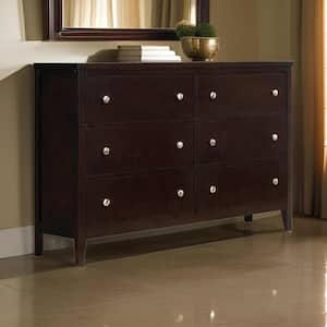 Cappuccino Brown and Silver 6-Drawer 56.25 in. W Dresser without Mirror