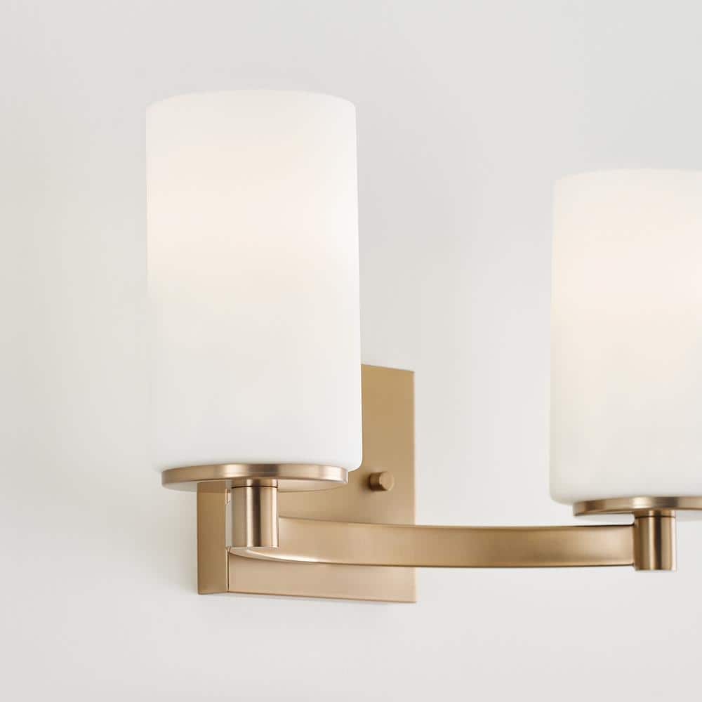 Hettinger Satin Brass 2-Light Vanity with Etched Glass Shades