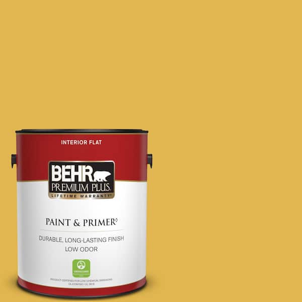 BEHR PREMIUM PLUS 1 gal. #360D-6 Yellow Gold Flat Low Odor Interior Paint & Primer