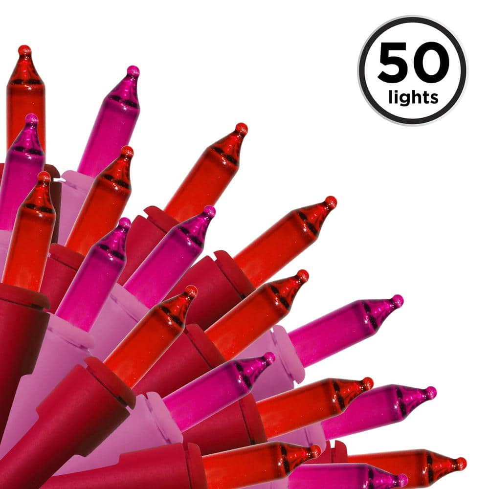 50-Light Red and Pink Incandescent Outdoor Christmas String Lights