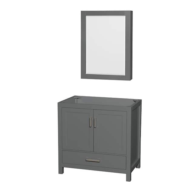 Wyndham Collection Sheffield 35 in. W x 21.5 in. D x 34.25 in. H Single Bath Vanity Cabinet without Top in Dark Gray with MC Mirror