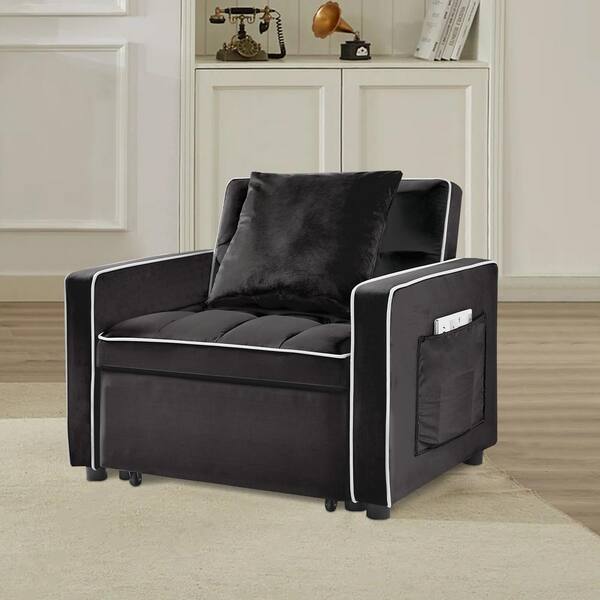 Siavonce 33.85 in. W obsidian black Velvet 3-in-1 Sofa Bed Chair
