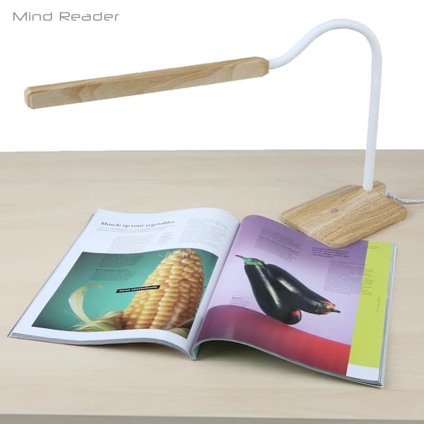 Mind Reader 27 in. Bamboo Brown Indoor Desk Lamp with Dim Touch