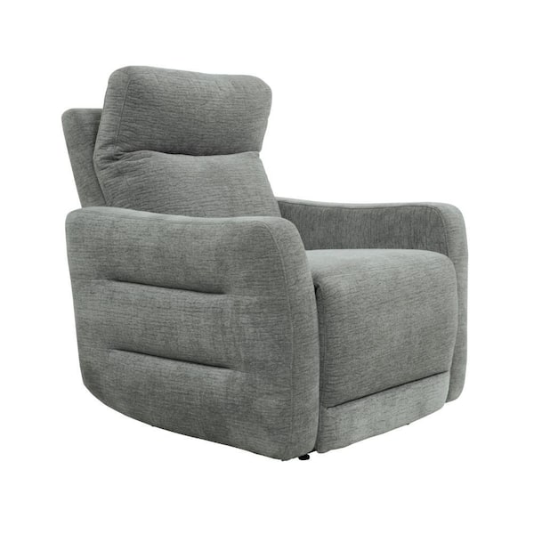 Benjara Gray Chenille Power Lay Flat Recliner with Power Headrest