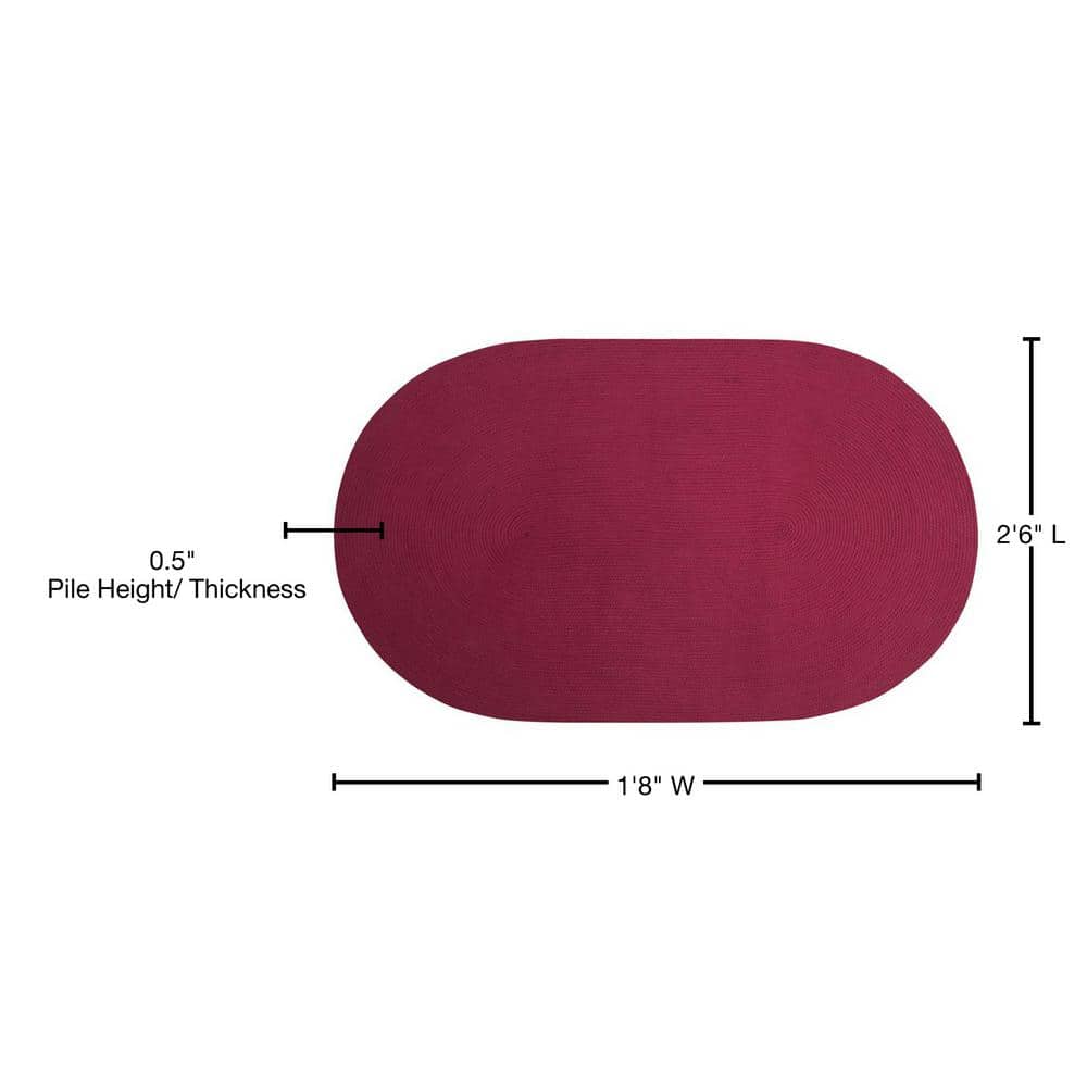 Burgundy Oval Braided Synthetic Reversible Rug 20" x 30"
