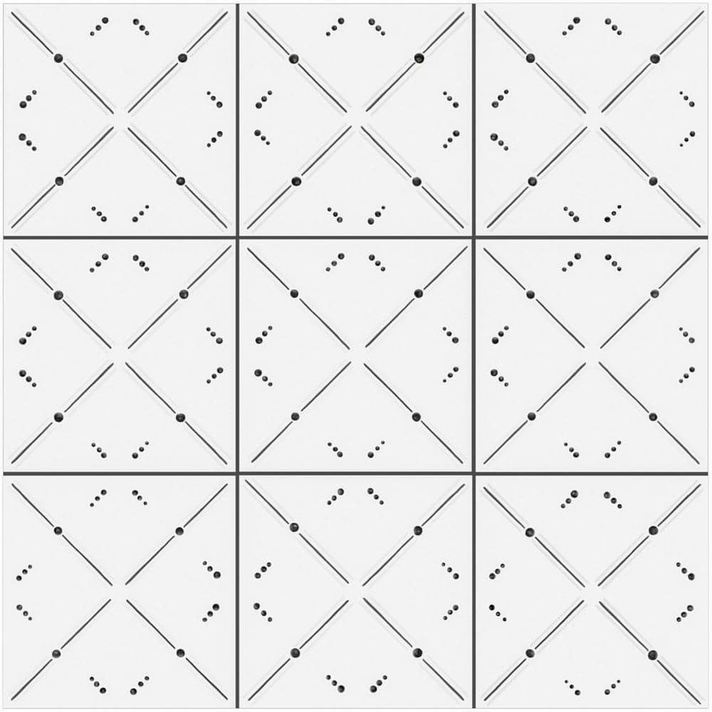 Kenzo 8" x 8" White and Black Porcelain Patterned Tile