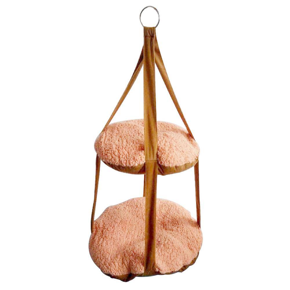 Brown Dual-Lounge Hanging Cat Hammock with Fiberfill Cushions