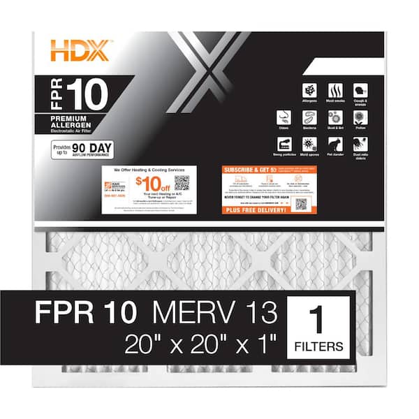HDX 20 in. x 20 in. x 1 in. Premium Pleated Furnace Air Filter FPR 10, MERV 13