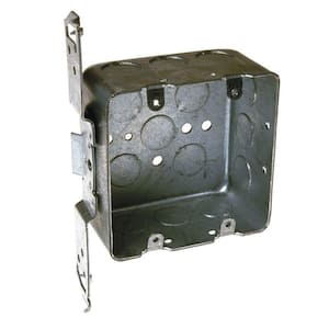 4 in. W x 2-1/8 in. D Steel Gray 2-Gang 2-Device Square Switch Box with Fourteen 1/2 in. KO's and TS Bracket (1-Pack)