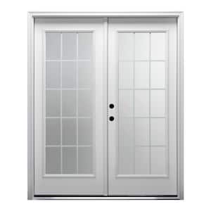 72 in. x 80 in. White Internal Grilles Right-Hand Inswing Full Lite Clear Primed Fiberglass Smooth Prehung Front Door