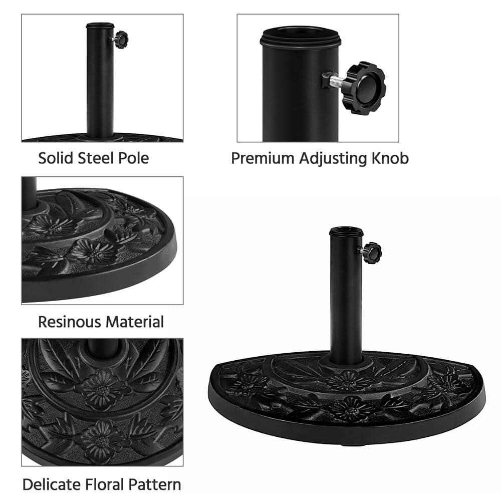 Black Ornate Concrete Half Round Umbrella Base, 20 Inch