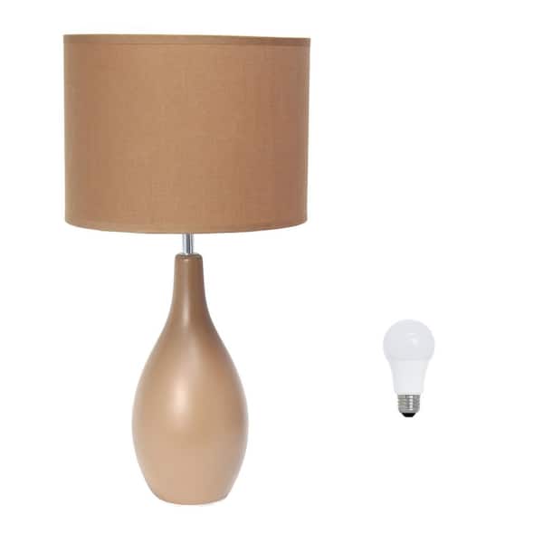 18.11 in. Oval Bowling Pin Base Ceramic Table Lamp with LED Bulb Light Brown