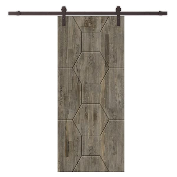 CALHOME 24 in. x 80 in. Weather Gray Stained Pine Wood Modern Interior Sliding Barn Door with Hardware Kit
