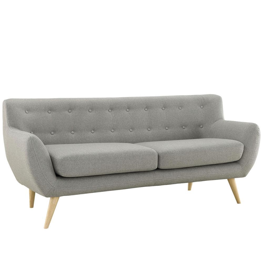 Light Gray Tufted Fabric Sofa with Wood Legs
