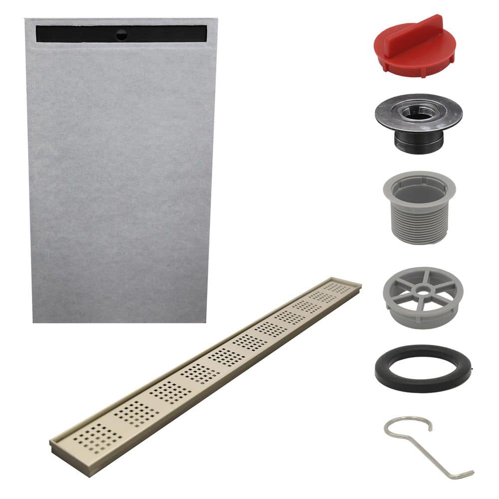 Watershield Shower System 36 in. x 60 in. Pre-sloped End Linear Drain Pan with Brush Nickel Square Punch Shower Kit price history on PriceWatchPro