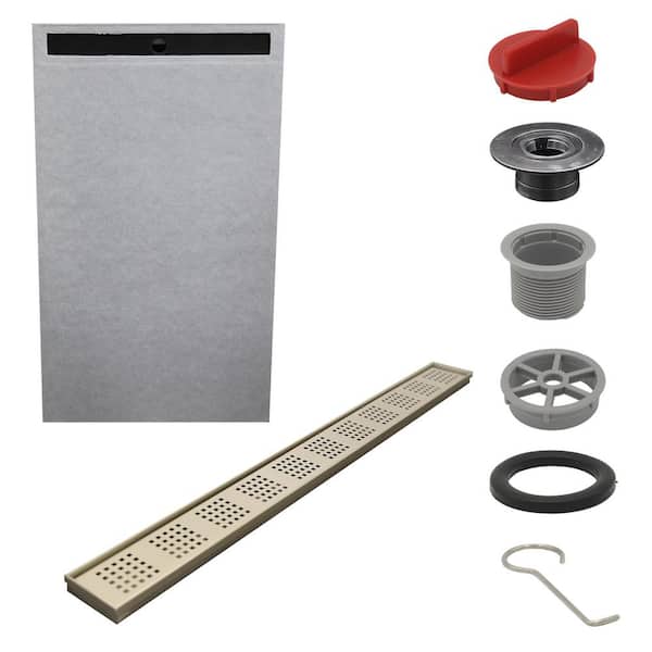 Everbilt Watershield Shower System 36 in. x 60 in. Pre-sloped End Linear Drain Pan with Brush Nickel Square Punch Shower Kit