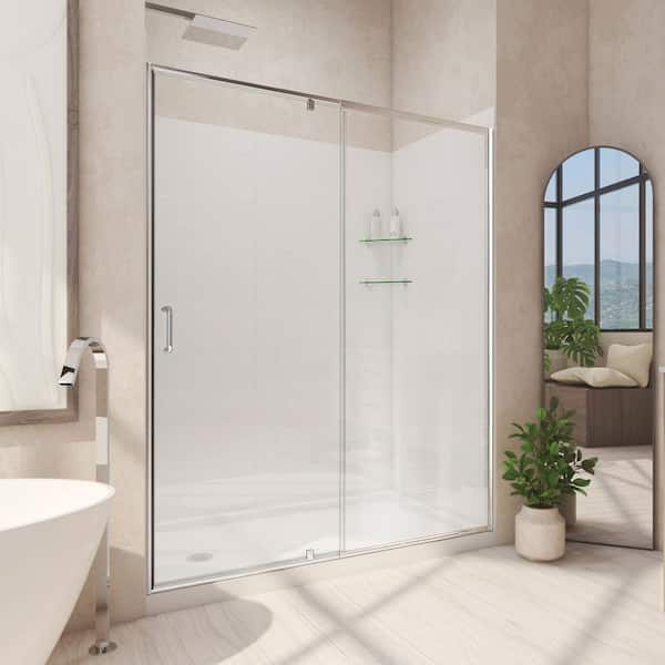 DreamLine Flex 36 in. D x 60 in. W x 78 3/4 in. H Pivot Shower Door Base and White Wall Kit in Chrome