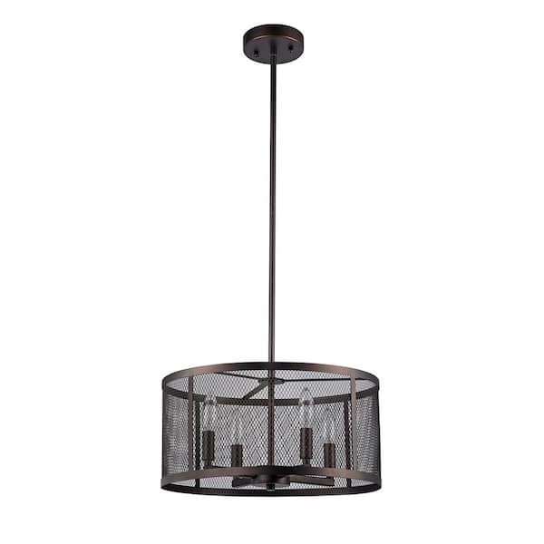 Aludra 4 Light Oil Rubbed Bronze Round Metal Mesh Shade Pendant