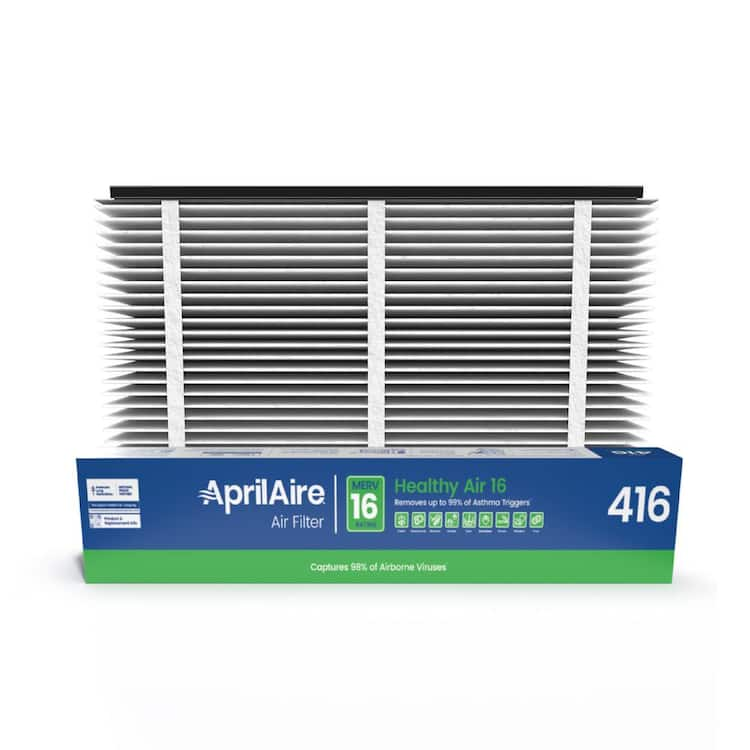 AprilAire 416 16 in. x 25 in. x 4 in. MERV 16 Pleated Filter For Air Cleaner Models 1410, 1610, 2410, 2416, 3410, 4400 (1-Pack)