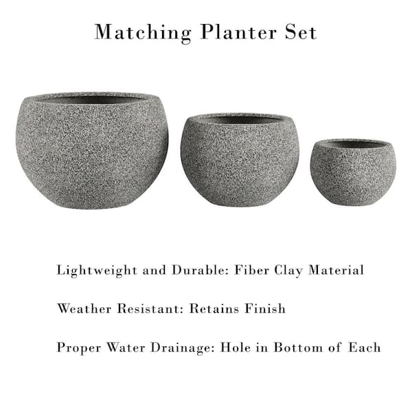 Fiber Clay Planters - 3-Piece Varying Height Textured Pot Set - Rounded  Bottom and Drainage Holes for Herbs, Plants, or Flowers by Pure Garden  (Gray)