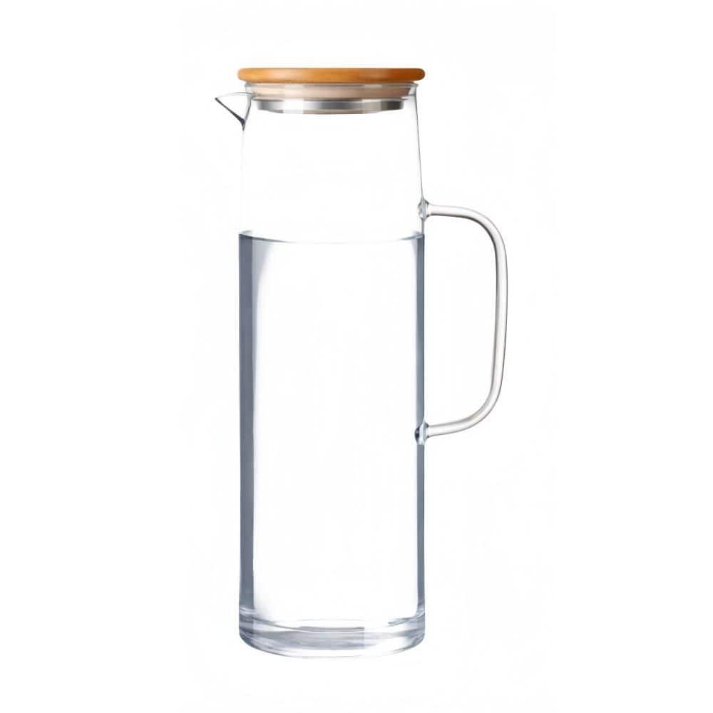 50 fl. oz. Glass Pitcher w/ Bamboo Lid and Handles for Tea, Juice, Milk, Coffee, Iced Beverage, Column Shape (Set of 2) price history on PriceWatchPro