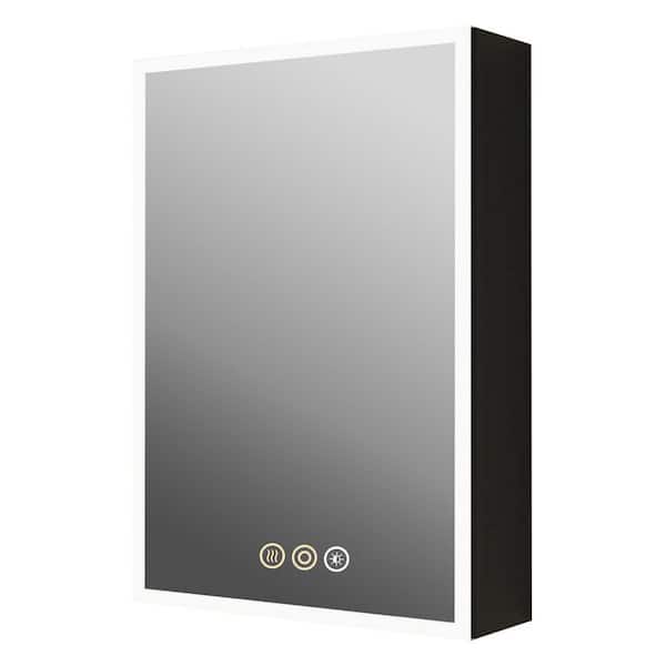 Flora 24 in. W x 30 in. H Rectangular Aluminum Recessed Medicine Cabinet with Mirror and Light, Dimmable, Right Hinge