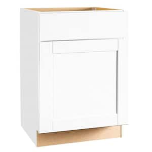 Shaker 24 in. W x 24 in. D x 34.5 in. H Assembled Base Kitchen Cabinet in Satin White with Ball-Bearing Drawer Glides