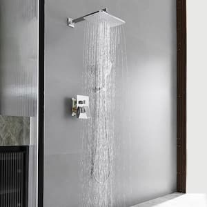 Luxurious Single Handle 2-Spray 11.53 in. Wall Mount Rectangle Shower Head with Hand Shower Faucet in Polished Chrome