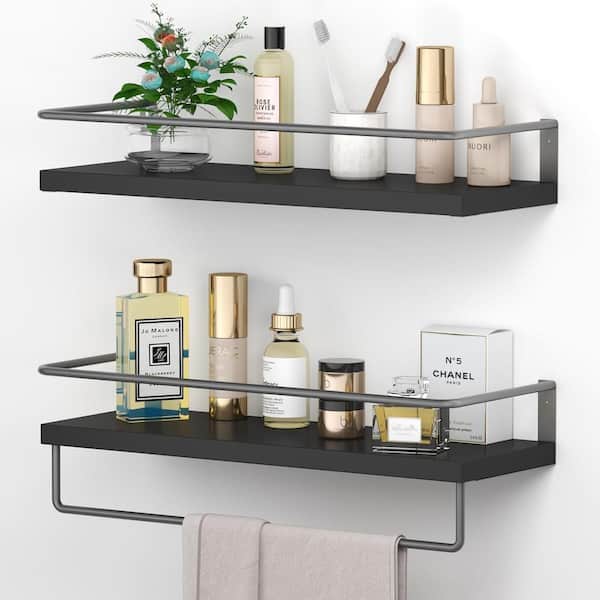 Cubilan 16.3 in. W x 11.5 in. Decorative Wall Shelf Set of 2 Grey Black Wall Mounted Hanging Bathroom Shelves